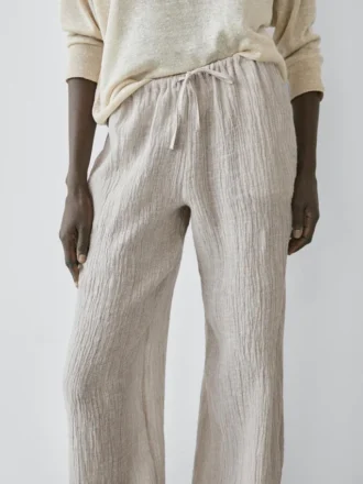 Pantalon sarouel 100 % lin en maille gaufrée Pantalon sarouel 100 % lin en maille gaufrée