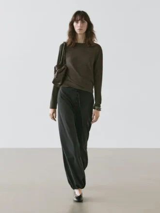 Pantalon sarouel en laine avec détail de cordon