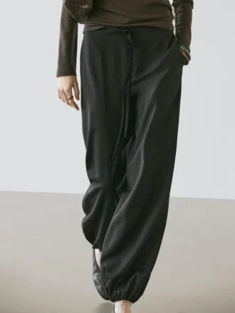 Pantalon sarouel en laine avec détail de cordon
