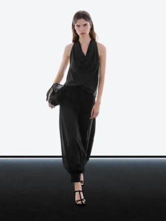Pantalon sarouel semi-transparent avec boutons