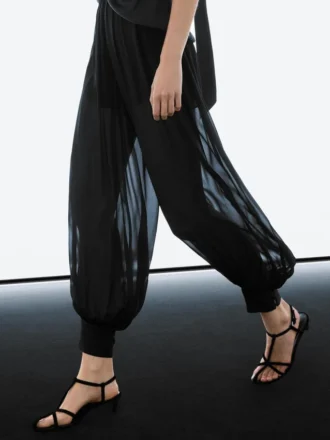 Pantalon sarouel semi-transparent avec boutons