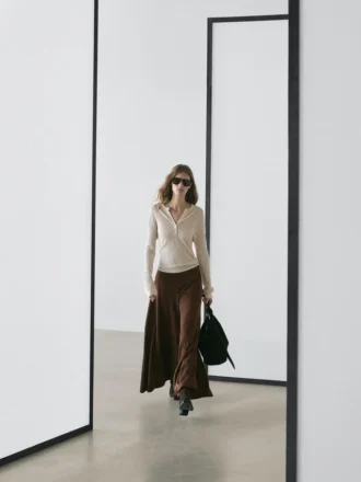 Pantalon évasé en cuir suédé