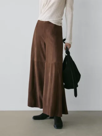 Pantalon évasé en cuir suédé