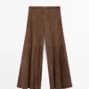Pantalon évasé en cuir suédé Pantalon évasé en cuir suédé