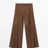Pantalon évasé en cuir suédé Pantalon évasé en cuir suédé
