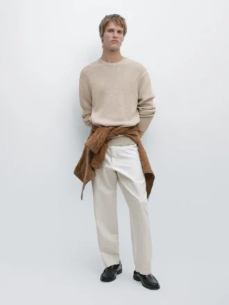 Pantalons ajustés en coton et lin