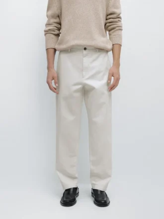 Pantalons ajustés en coton et lin