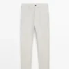 Pantalons ajustés en coton et lin Pantalons ajustés en coton et lin