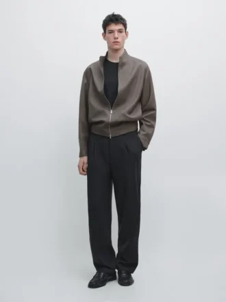 Pantalons ample en mélange de laine avec pinces