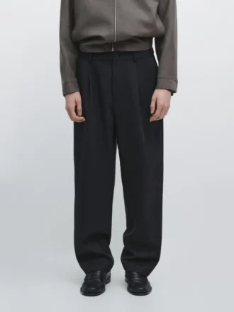 Pantalons ample en mélange de laine avec pinces
