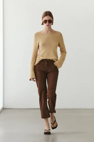 Pantalons courts en cuir suédé avec cordons de serrage