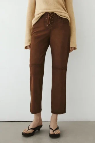 Pantalons courts en cuir suédé avec cordons de serrage