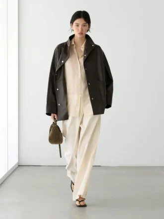 Parka-cape en cuir nappa avec poches