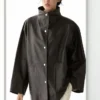 Parka-cape en cuir nappa avec poches Parka-cape en cuir nappa avec poches