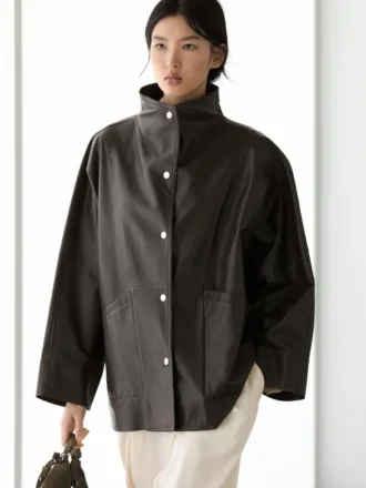 Parka-cape en cuir nappa avec poches