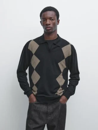 Polos en maille argyle en laine mélangée