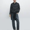 Polos en maille rayée en coton mélangé