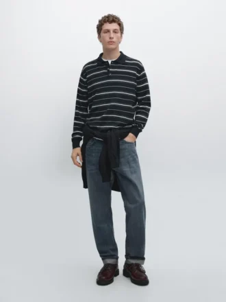 Polos en maille rayée en coton mélangé