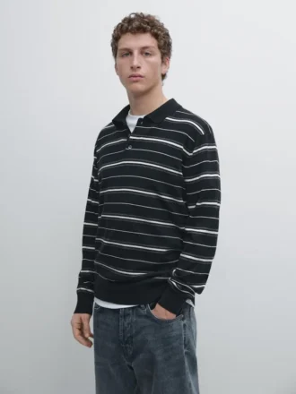 Polos en maille rayée en coton mélangé