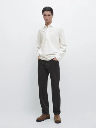 Polos à manches longues en piqué avec patte de boutonnage