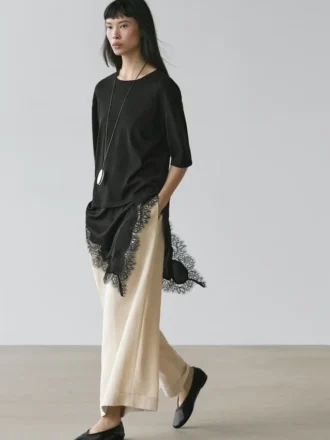 Pull avec détails en dentelle contrastée