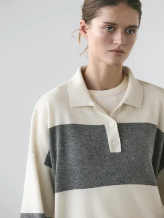 Pull à col de polo en tricot rayé