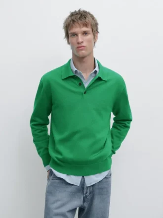 Pull à col polo en tricot de coton