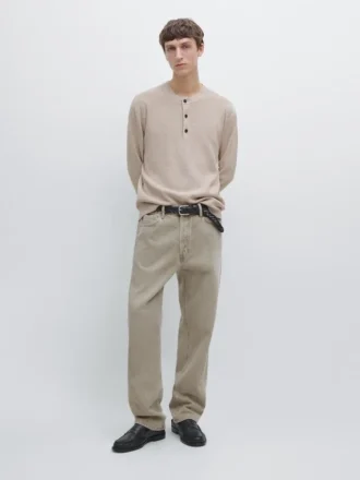Pull en coton à col Henley