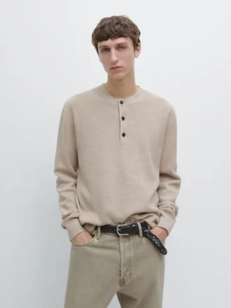 Pull en coton à col Henley