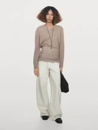 Pull en maille à col en V avec coudières
