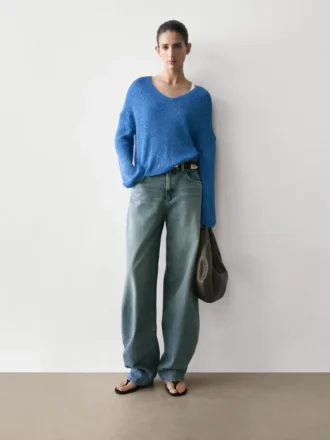 Pull en maille à col en V en mélange de coton