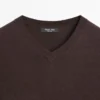 Pull en maille à col en V en mélange de coton Pull en maille à col en V en mélange de coton