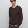 Pull en maille à col en V en mélange de coton Pull en maille à col en V en mélange de coton