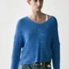 Pull en maille à col en V en mélange de coton Pull en maille à col en V en mélange de coton