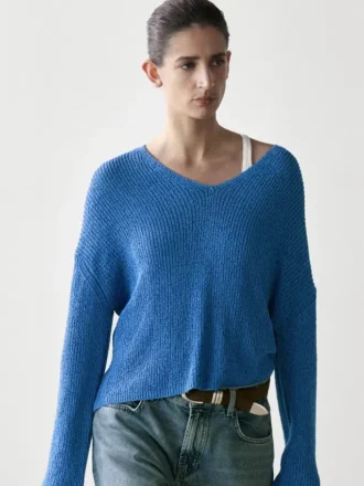 Pull en maille à col en V en mélange de coton