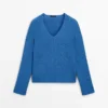 Pull en maille à col en V en mélange de coton Pull en maille à col en V en mélange de coton