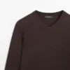 Pull en maille à col en V en mélange de coton Pull en maille à col en V en mélange de coton