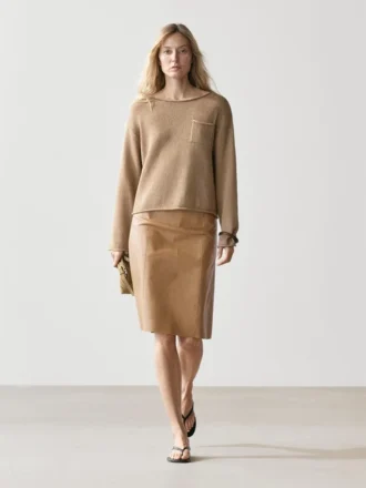 Pull en maille de coton et de lin avec poche