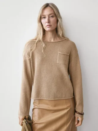 Pull en maille de coton et de lin avec poche