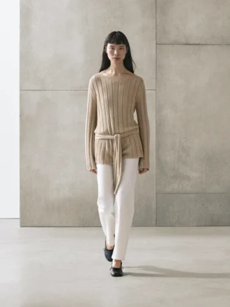 Pull en maille de coton mélangé à col bateau