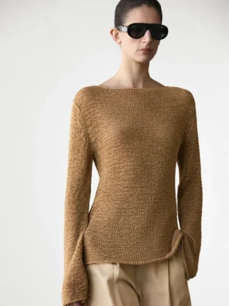 Pull en maille de coton mélangé à col bateau