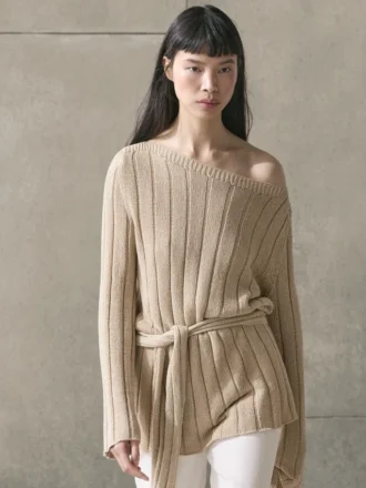 Pull en maille de coton mélangé à col bateau