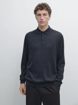 Pull en maille de laine à col polo