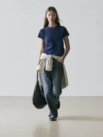 Pull en maille à manches courtes en mélange d&rsquo;alpaga