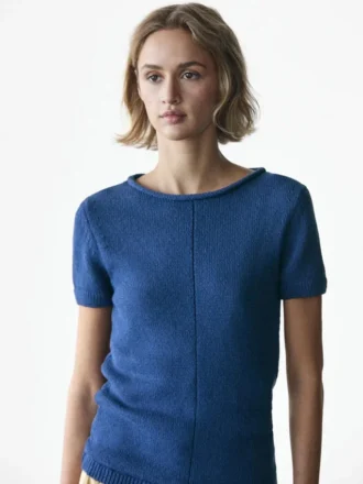 Pull en maille à manches courtes en mélange de coton