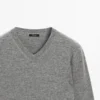 Pull en maille mélangée de laine à col en V Pull en maille mélangée de laine à col en V
