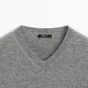 Pull en maille mélangée de laine à col en V Pull en maille mélangée de laine à col en V