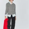 Pull en maille mélangée de laine à col en V Pull en maille mélangée de laine à col en V