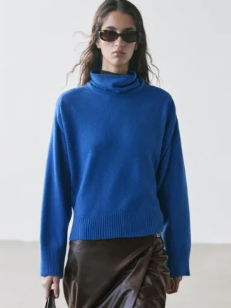 Pull en maille mélangée de laine à col montant