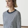 Pull en maille rayée de coton et de soie Pull en maille rayée de coton et de soie
